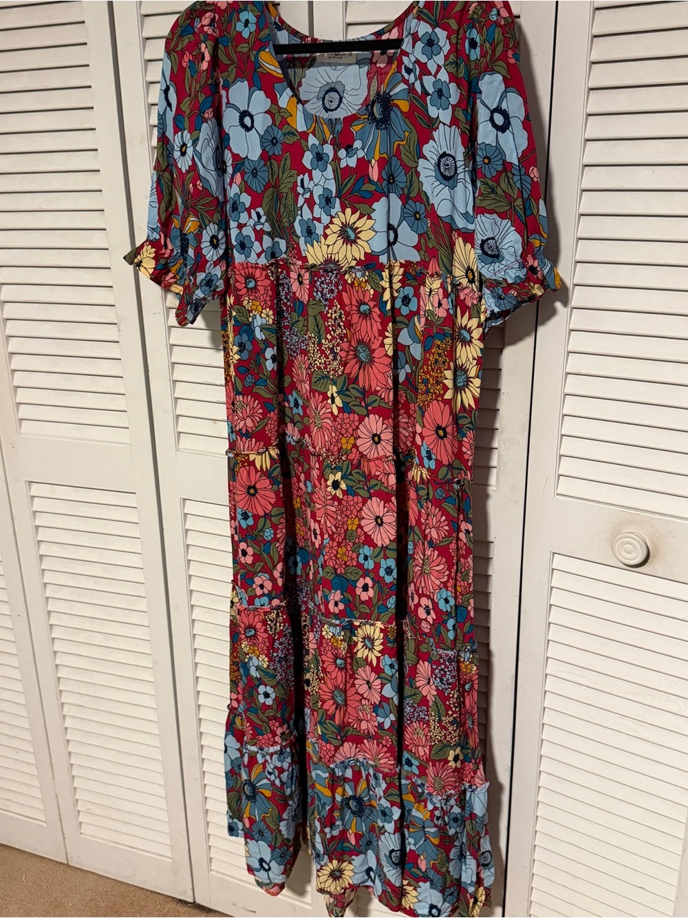 Floral Tiered Maxi Dress in Red, Blue, Yellow